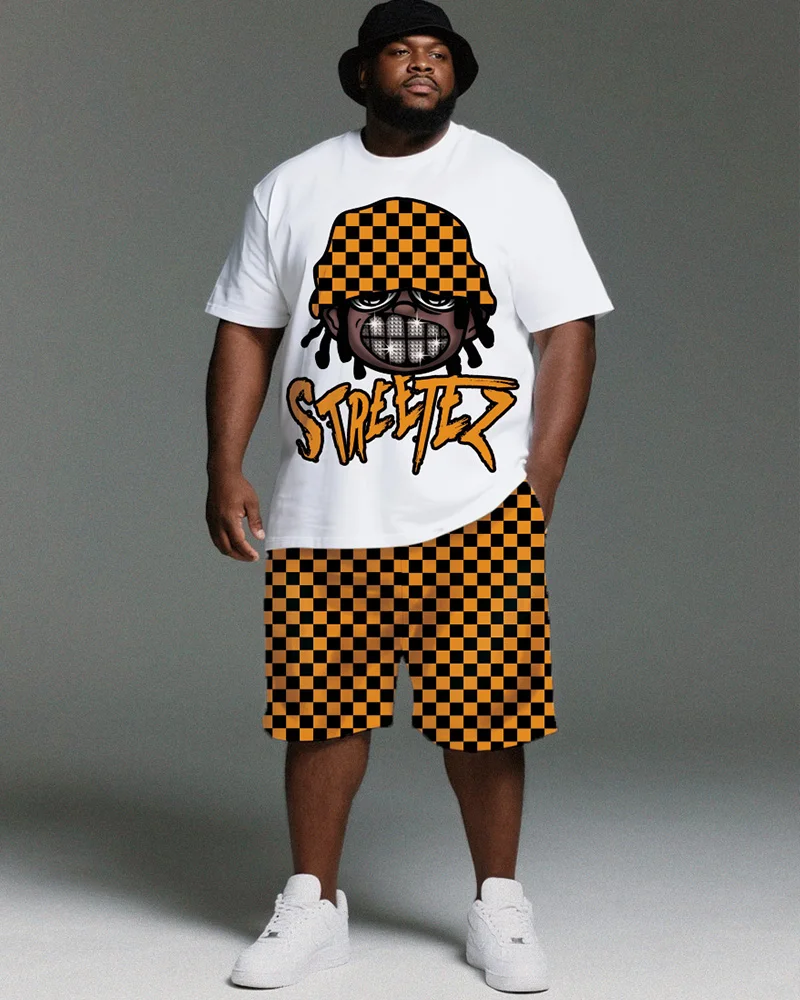 

S-9XL Men's Large Size Hip-Hop Short-Sleeved T-Shirt Shorts Two-Piece Set
