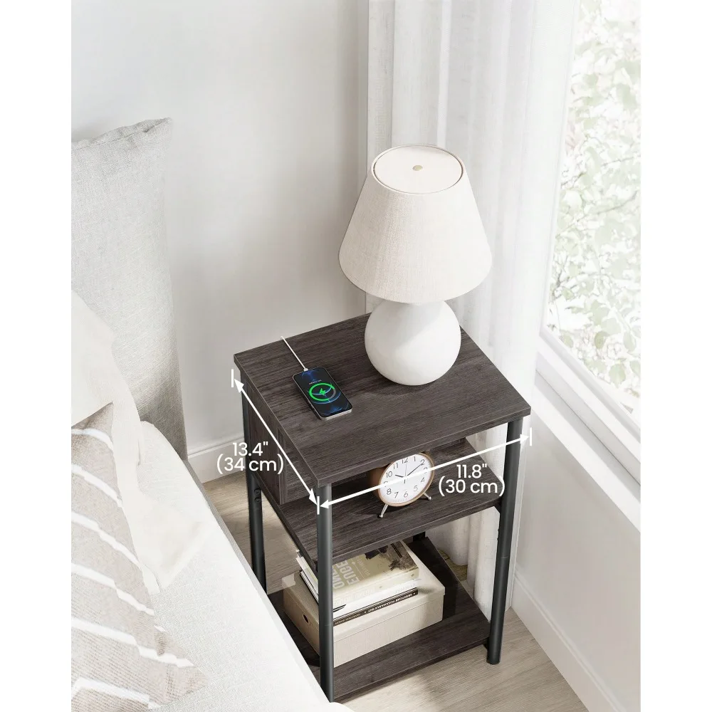 

Приставной столик с зарядной станцией, 3-уровневый прикроватный столик с USB-портами и розетками, тумбочка для гостиной, спальни, 11.8