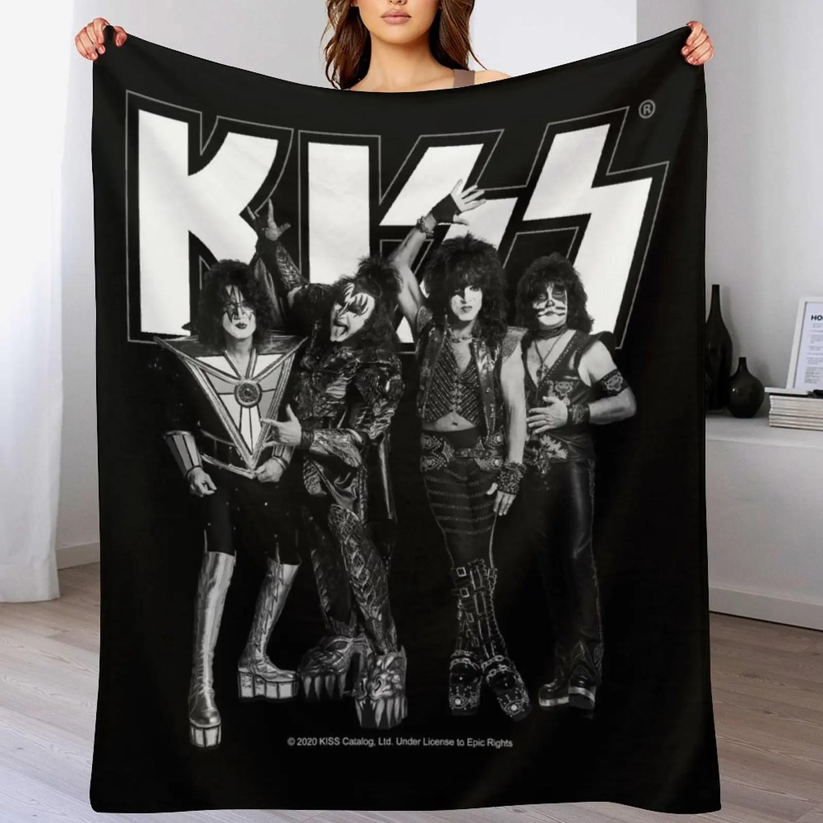 KISS? The Band – Cobertor completo preto e branco para sofá, sofá gigante fino, cobertores e mantas para bebês