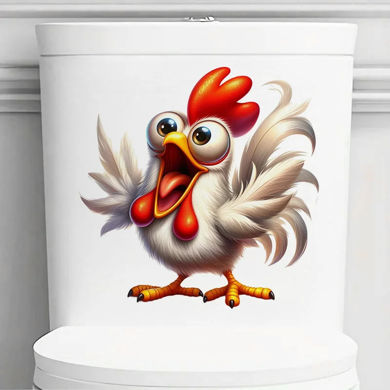 Happy Laughing Rooster Sticker,  Apply for Toilet Lid, Wall, Door, Cabinet, Window, Car Decoration, Vinyl Animal Decals