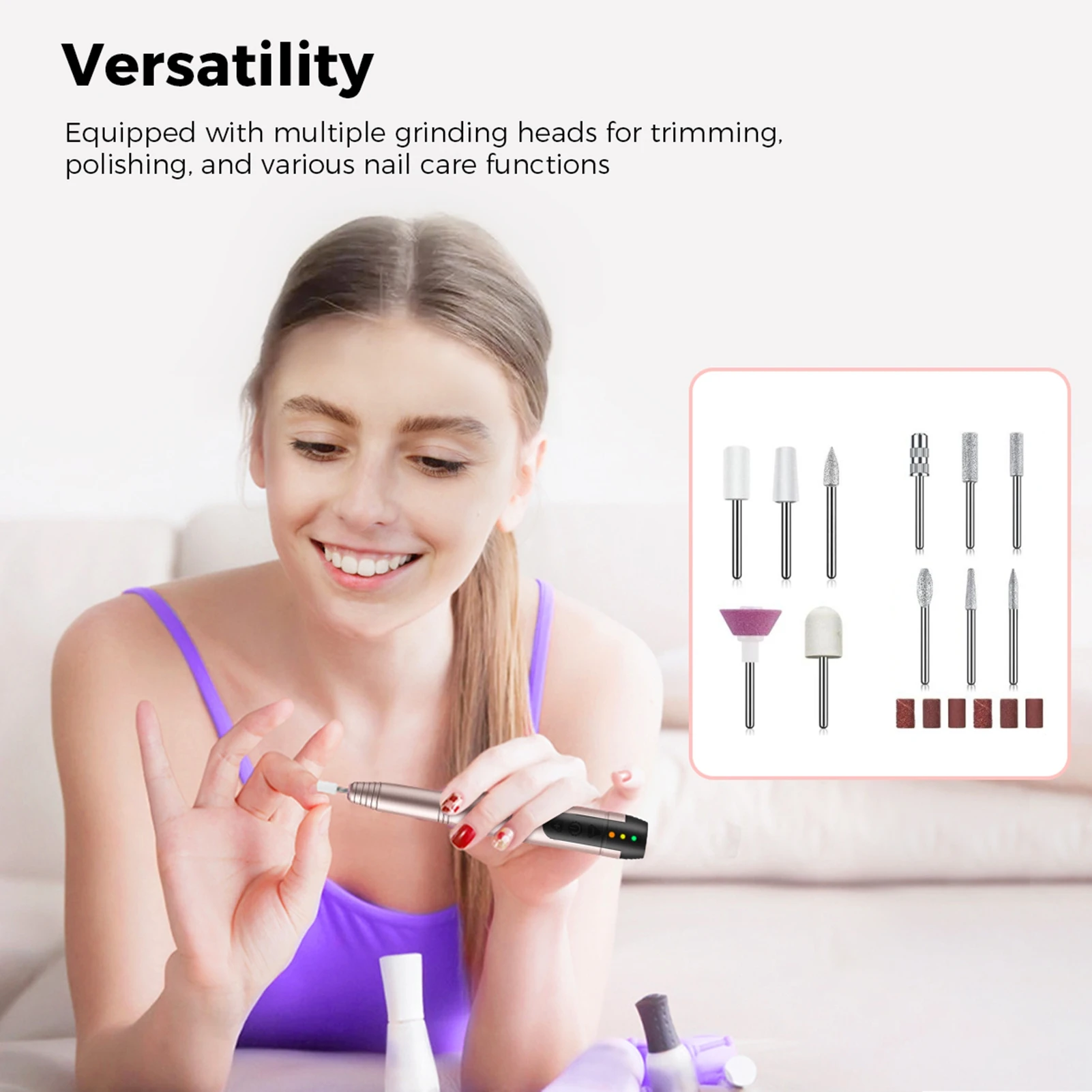 Electric Nail Drill Machine Adjustable Speed Cordless Nail File Kit Portable Manicure Pedicure Tools Polishing Set with Multiple