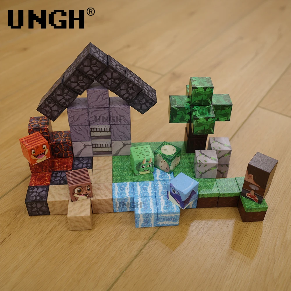 UNGH 80PCS Dinosaurier modell Magnetische Baustein Drachen Wald Magnet szene Magnet Puzzle Set STEM Bau DIY Spielzeug Geschenk