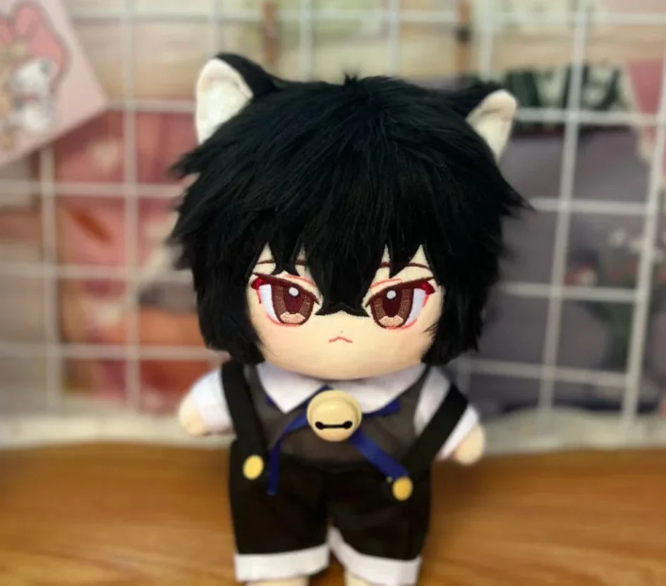 20cm Game Anime Dazai Osamu Nakahara Chuya Handsome Animal Ears Plush Doll Stuffed Body Dress UP Cotton Mascot Xmas Gift Toys