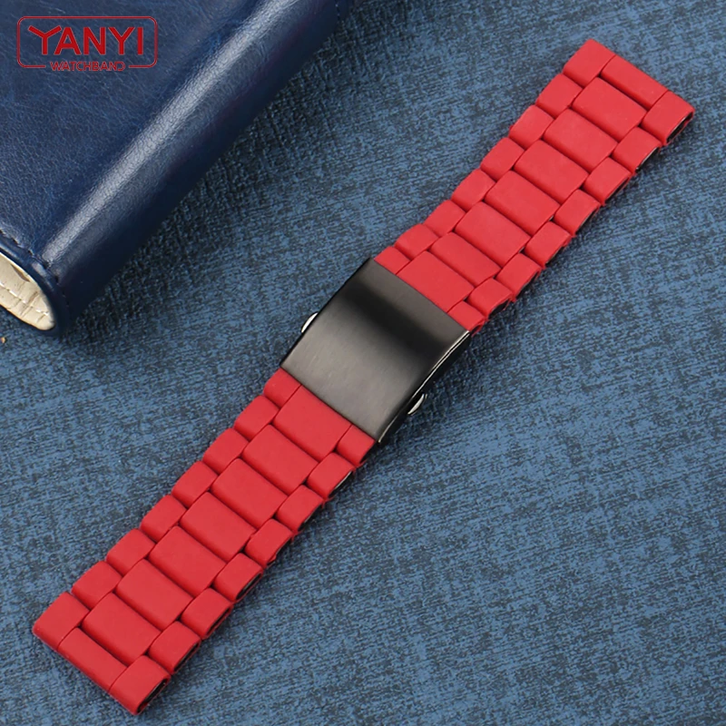 Stainless steel with rubber watchband for diesel watch strap DZ7370 DZ7396 DZ7395 DZ4289 DZ7430 mens sold red bracelet band