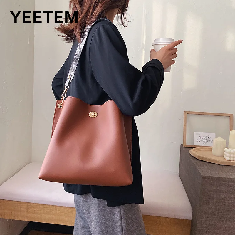 Damen Pu Eimer tasche Vintage One Shoulder Umhängetaschen neue koreanische Frühling einfache lässige Eimer Geldbörse