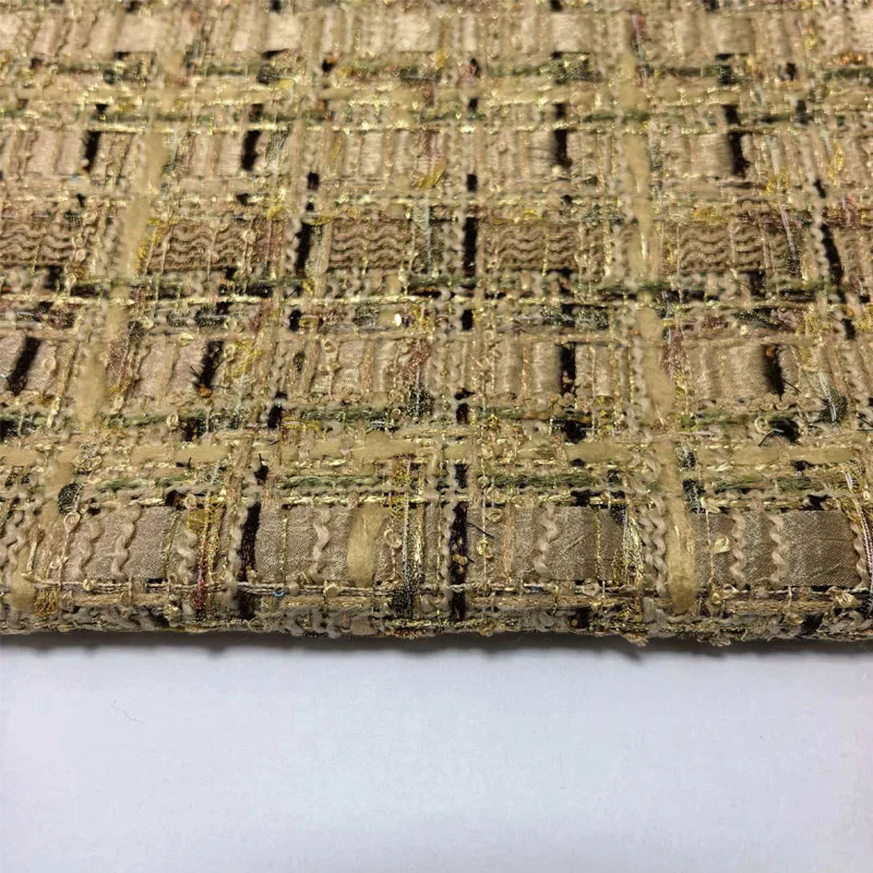 

High Quality Yarn-dyed Tweed Fabric Vintage Gold Check Woven Cloth For Fashion Garment Jacket Skirt DIY Sewing Material