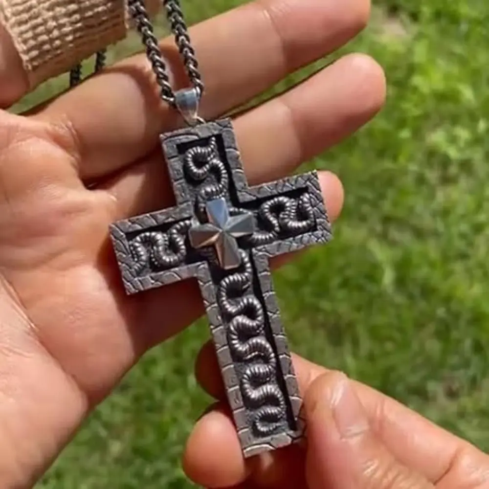with Secret Compartment Cross Pendant Necklace Openable Stainless Steel Chain Pendant Necklace Vintage 3D Printed Charm Jewelry image 2