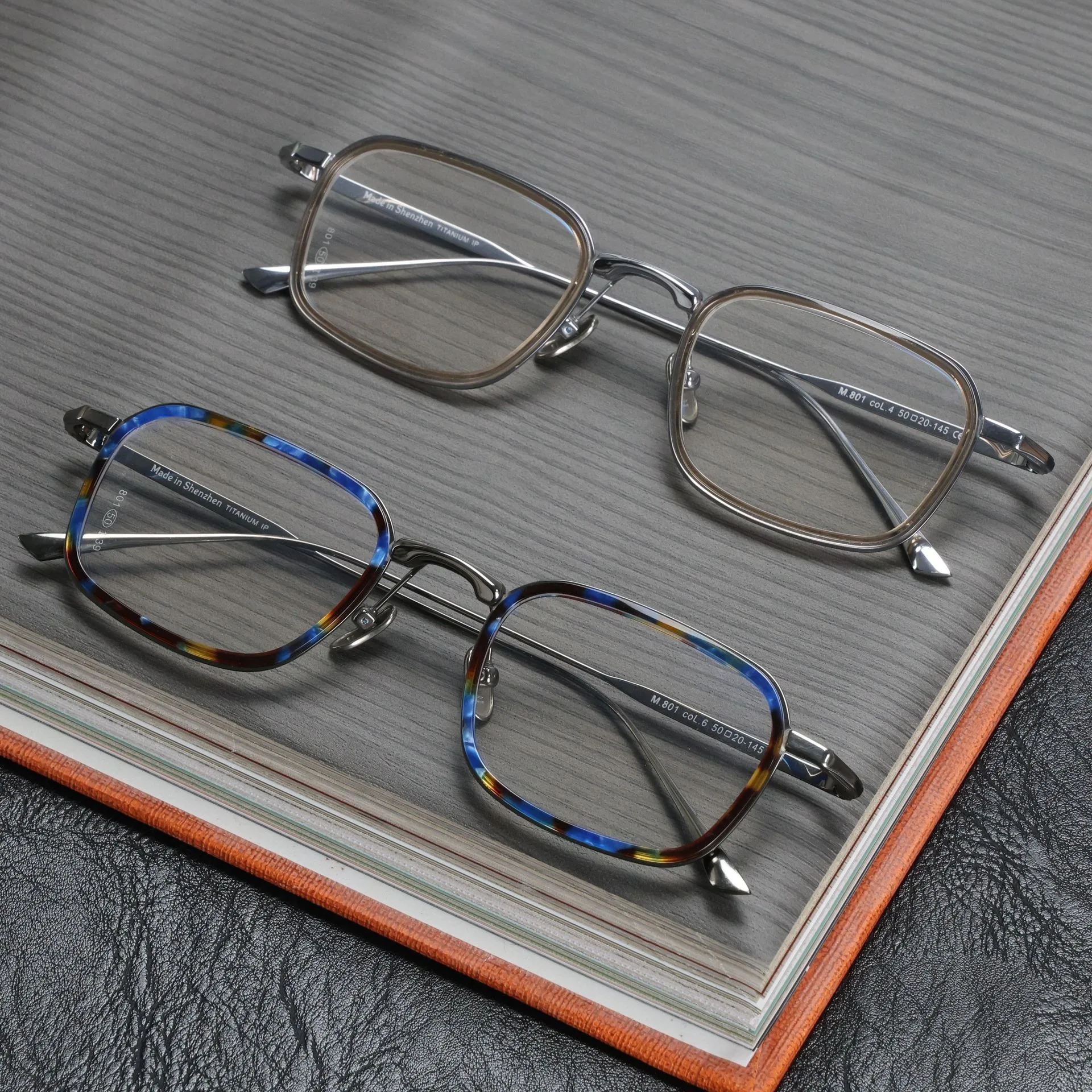 

Light Titanium+Acetate Men's Optical Glasses Frame Fashion Business Vintage Casual Square Eyeglasses for Unisex Eye Glasses
