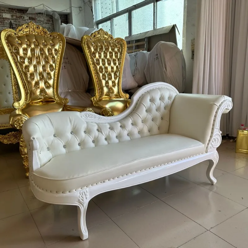 Customized European single solid wood carving flower concubine chair small apartment fabric foot couch living room bedroom luxur