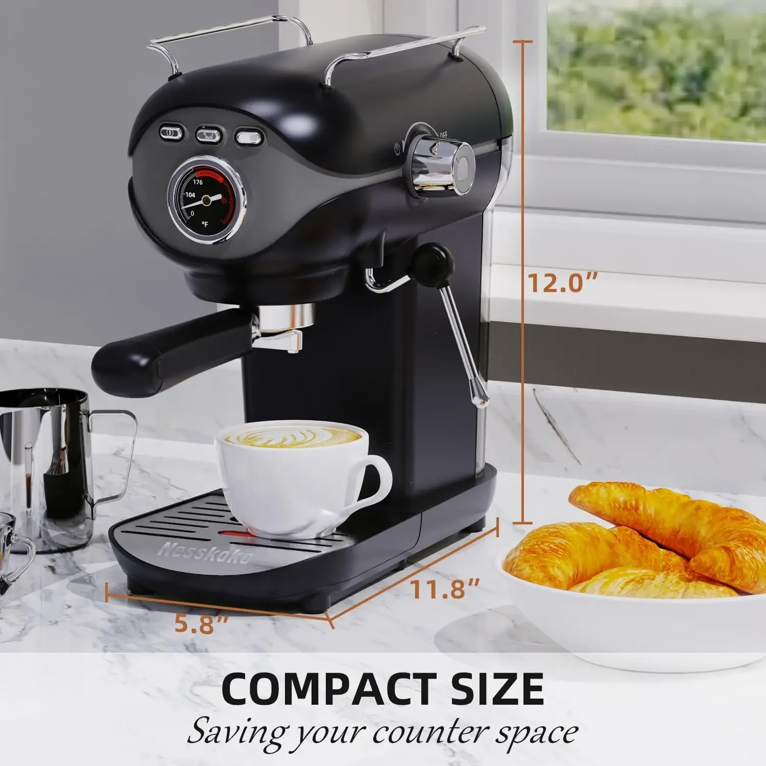 20 Bar Semi-Automatic Espresso Machine, Compact Espresso Coffee Machine