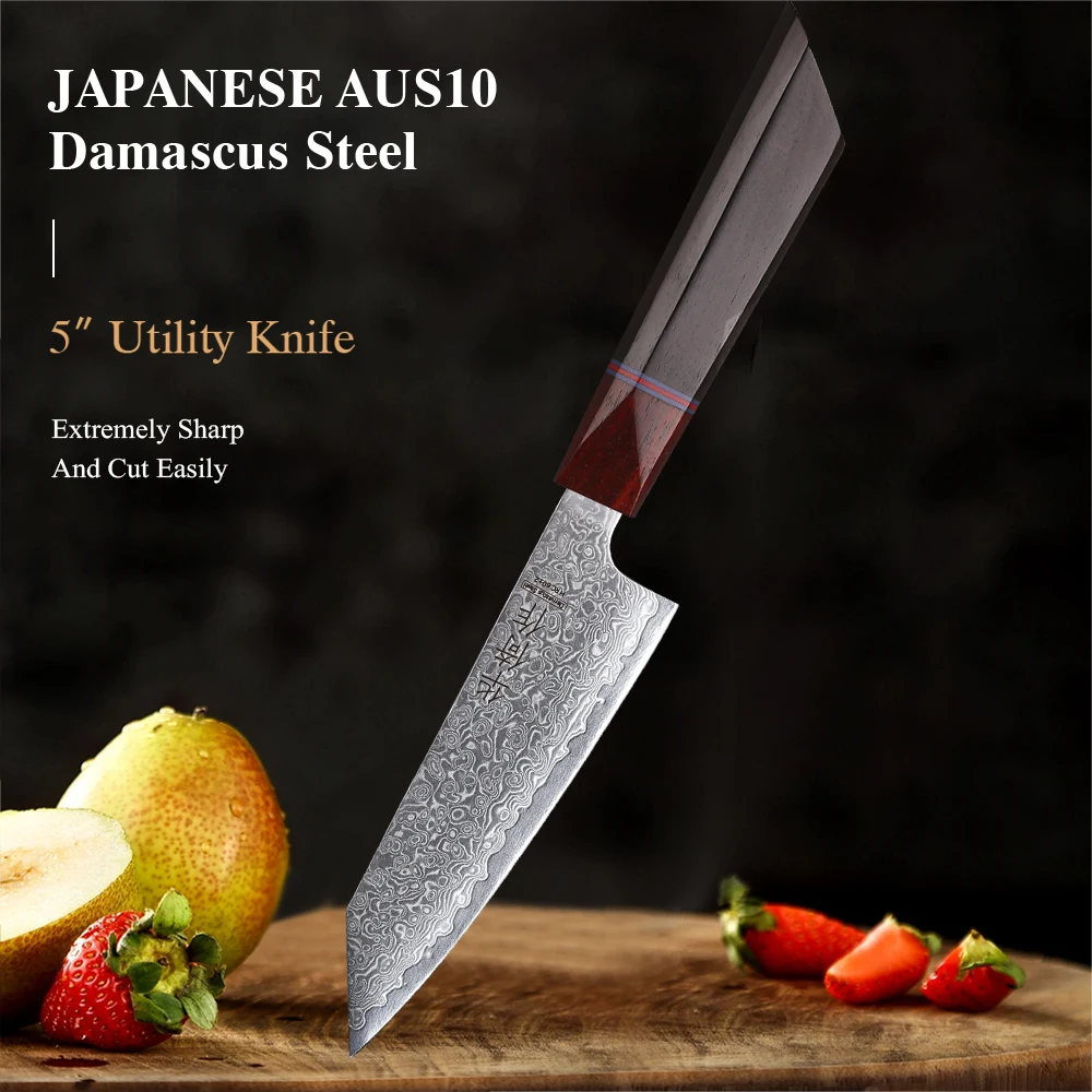 

5-inch Utility Knife Damascus Professional Chef Knife Japanese Hand Forged Kitchen Paring Vegetable Meat Universal Cooking Tools