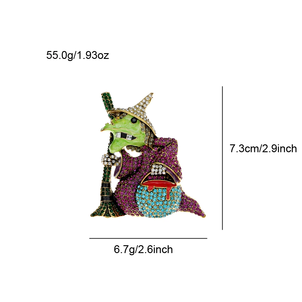 CINDY XIANG Rhinestone Halloween Large Witch Brooch Funny Horrible Cartoon Design Pin Enamel Figure Jewelry