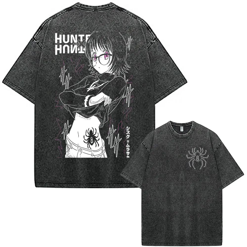 Anime Hunter X Hunter Phantom Troupe Hisoka Vintage Washed T-shirts Men Women Clothing Fashion Short Sleeve Oversized Tee Shirts