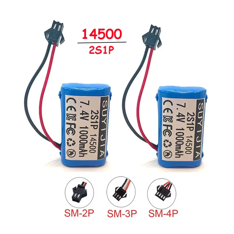 14500 2S1P 7.4V 1000mAh with BMS Lithium Ion Battery for Toy Remote Control Cars Singing Machines Radios Small Speakers