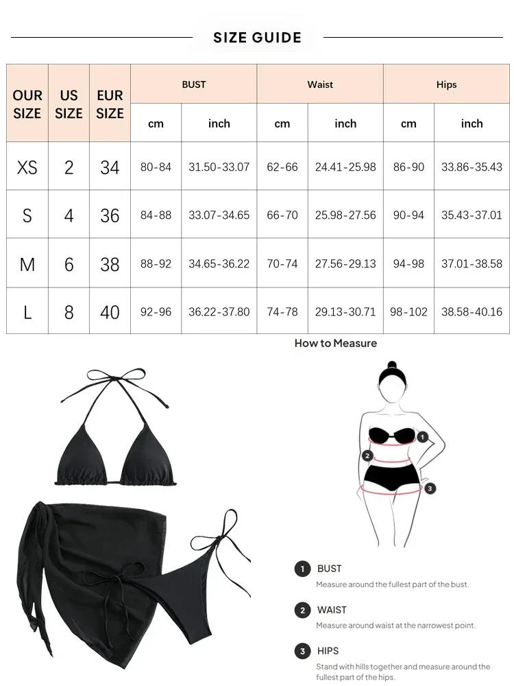 2024 Women's 3 Piece Swimsuits Solid Halter Triangle Tie Side Bikini Bathing Suit with Cover Up Beach Skirt Mini Short Dress