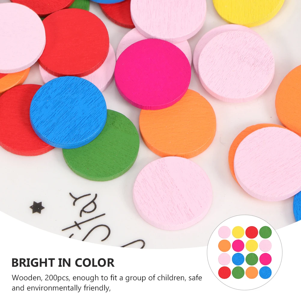 200Pcs Colorful Wooden Disc Math Teaching Aids Learning Tools Safe Environmental Friendly Classroom Use Math