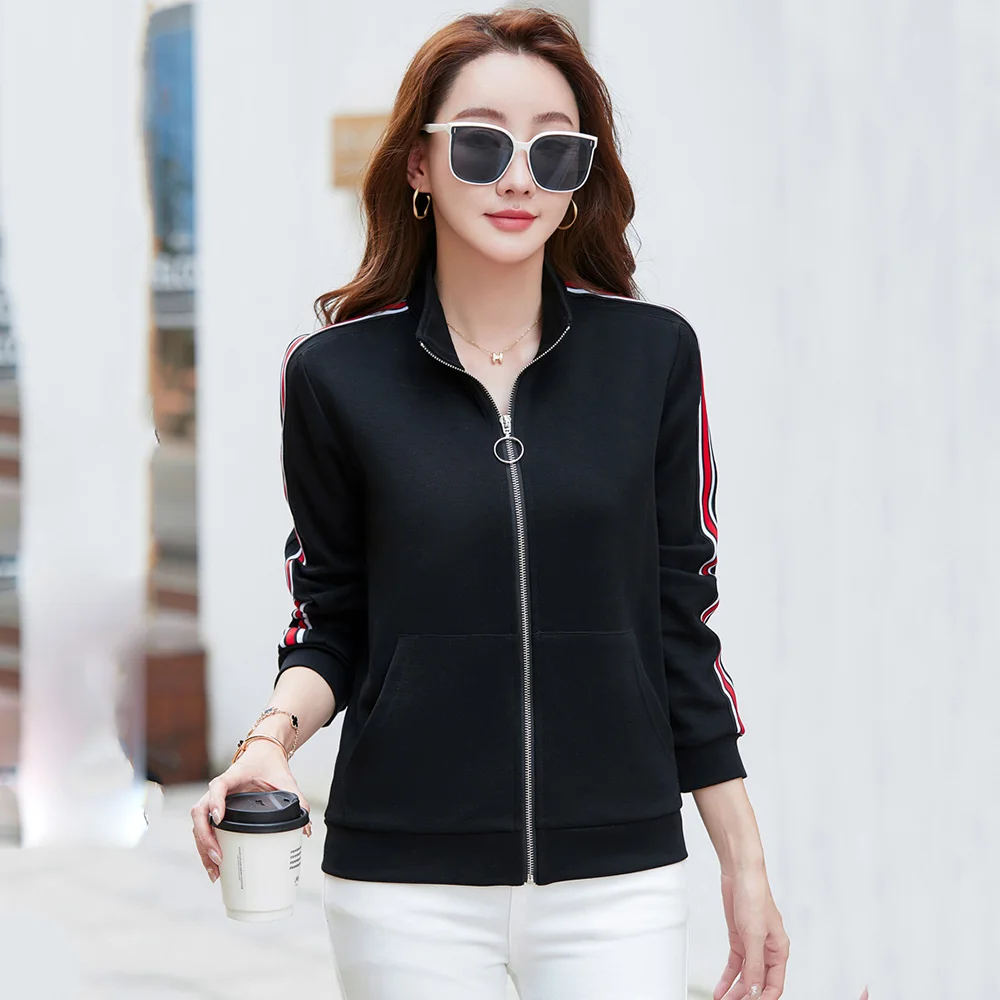 New Women Stand Collar Zipper Fly Jacket Spring Autumn Fashion Casual Ribbon Long Sleeve Simplicity Basics Loose Short Coat