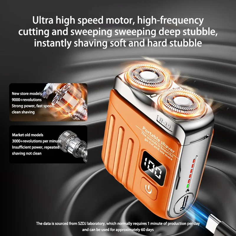 R-19 Electric Smart Shaver Household Car Shaver Digital Display Mini Dual Blade Rechargeable Shaver Powerful Men's Gifts