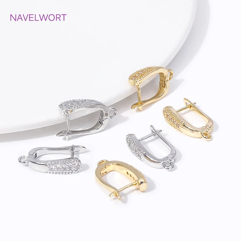 Fashion 18k Gold Plated Inlaid Zircon U Shape Earring Clasp Hooks Fastener For DIY Drop Earrings Jewelry Making Accessories