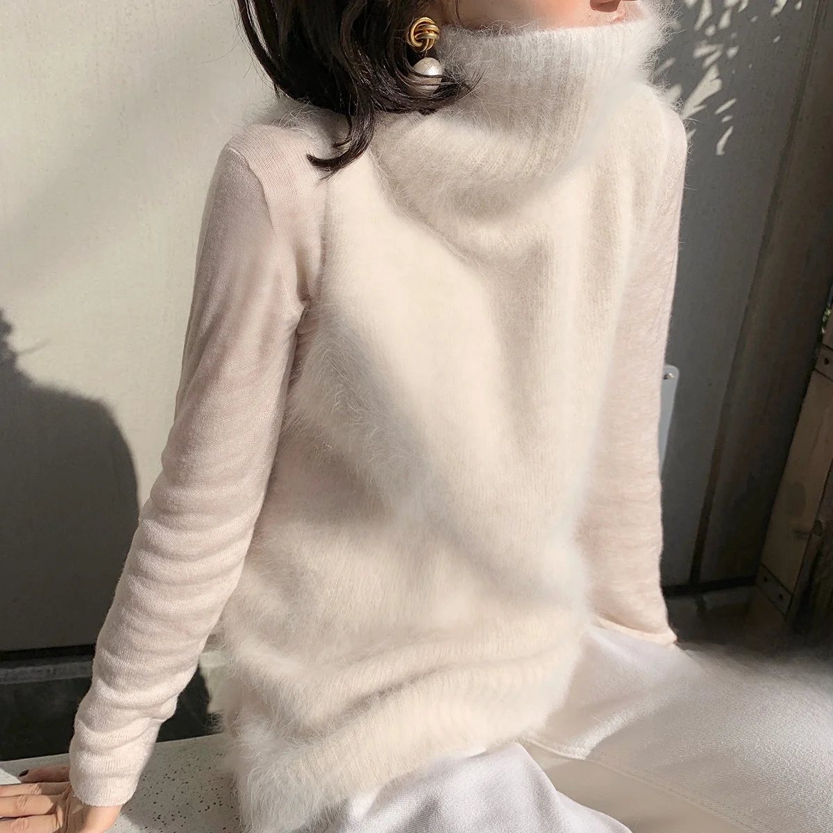 

High Collar Rabbit Fur Vest Women's Furry Plu Sweater Zhaodaxi Sle ort Length Pure Color Versatile Autumn Season Faion