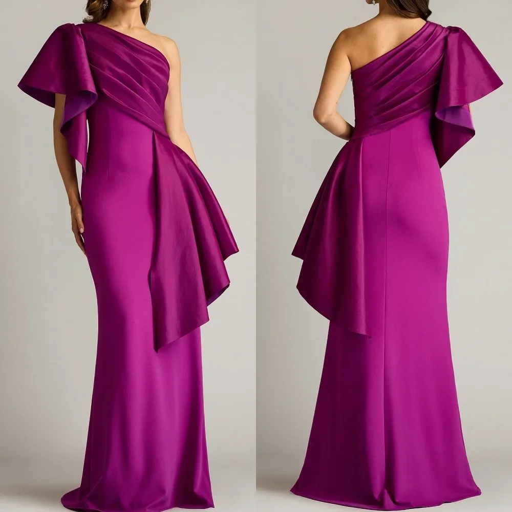 

MANRAY Customized One-shoulder Evening Dress Satin Party Dress Jersey Pleat Trumpet Exquisite Zipper Homecoming Long Dresses