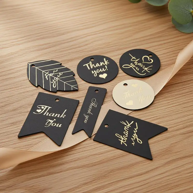 50Pcs Black White Bronzing Thank You Paper Tags Gift Wrapping Card For DIY Jewelry Price Label Holiday Decor Accessory