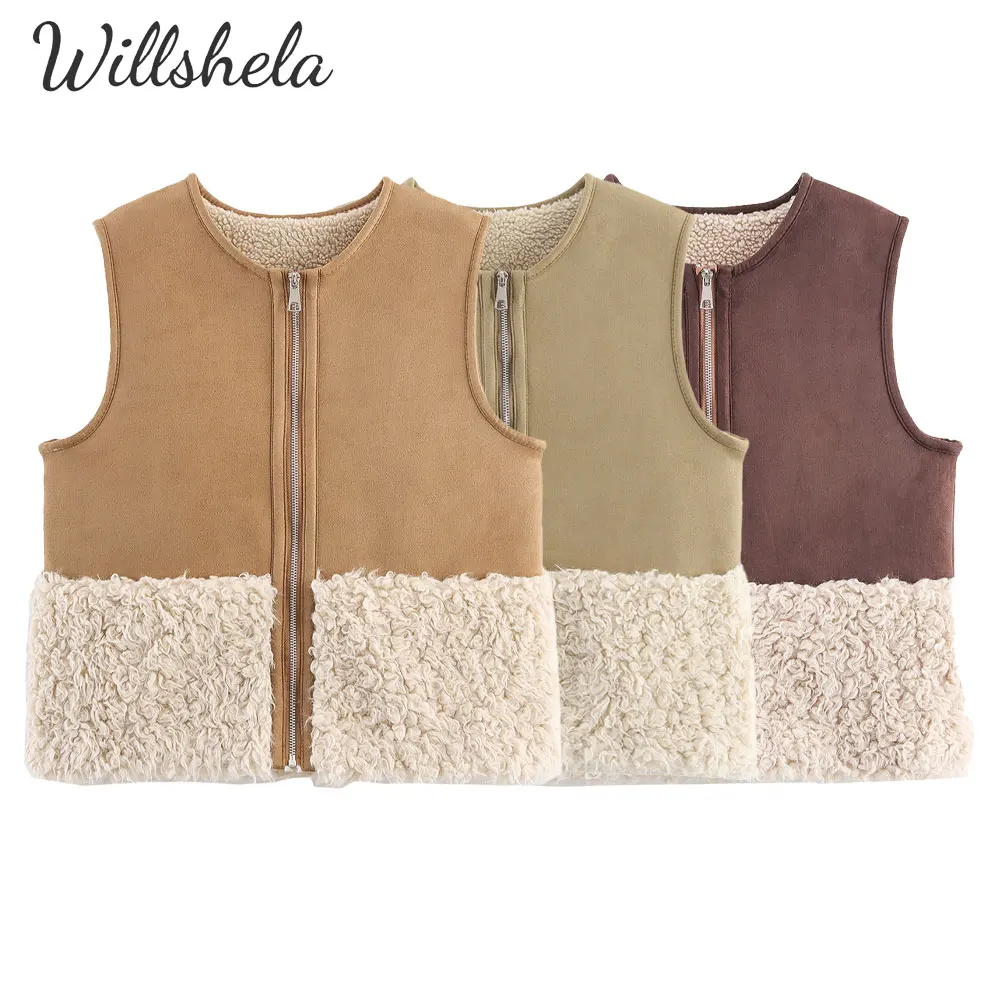 

Willshela Women Fashion Solid Winter Warm Jacket Waistcoat Sleeveless Round Neck Female Chic Lady Casual Mujer Fleece Tank Tops
