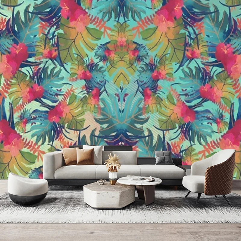 Modern Minimalist And Fresh Colorful Tropical Plant Banana Leaf Country-Style Mural For The Living Room Library Background Wall