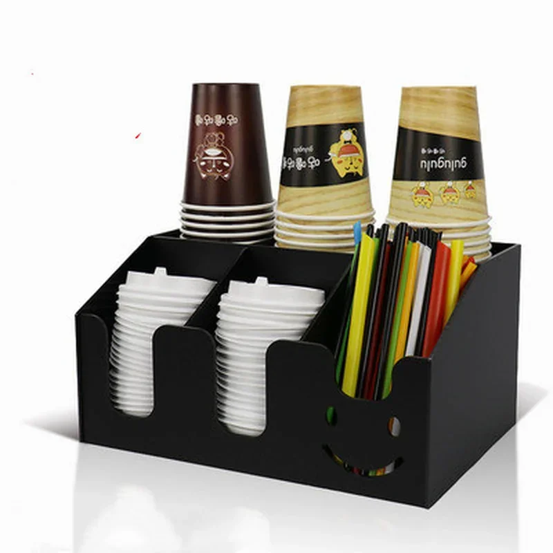 Black Acrylic Cup Holder Multi-compartment Cup Storage Rack Straw Storage Box Coffee Milk Tea Shop Cup Container Display Stand