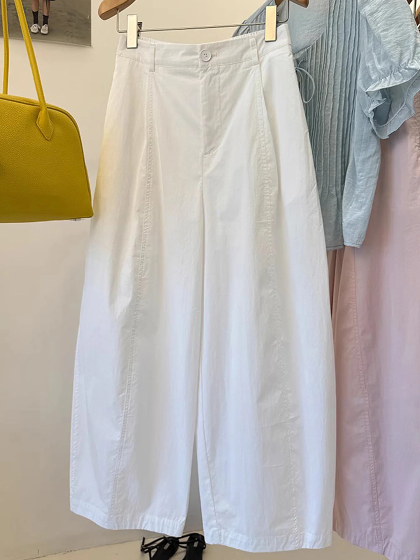 Casual coreano sle perna larga nove pontos calças design feminino sentido solto ajuste verão nova chegada marca bule faca calças