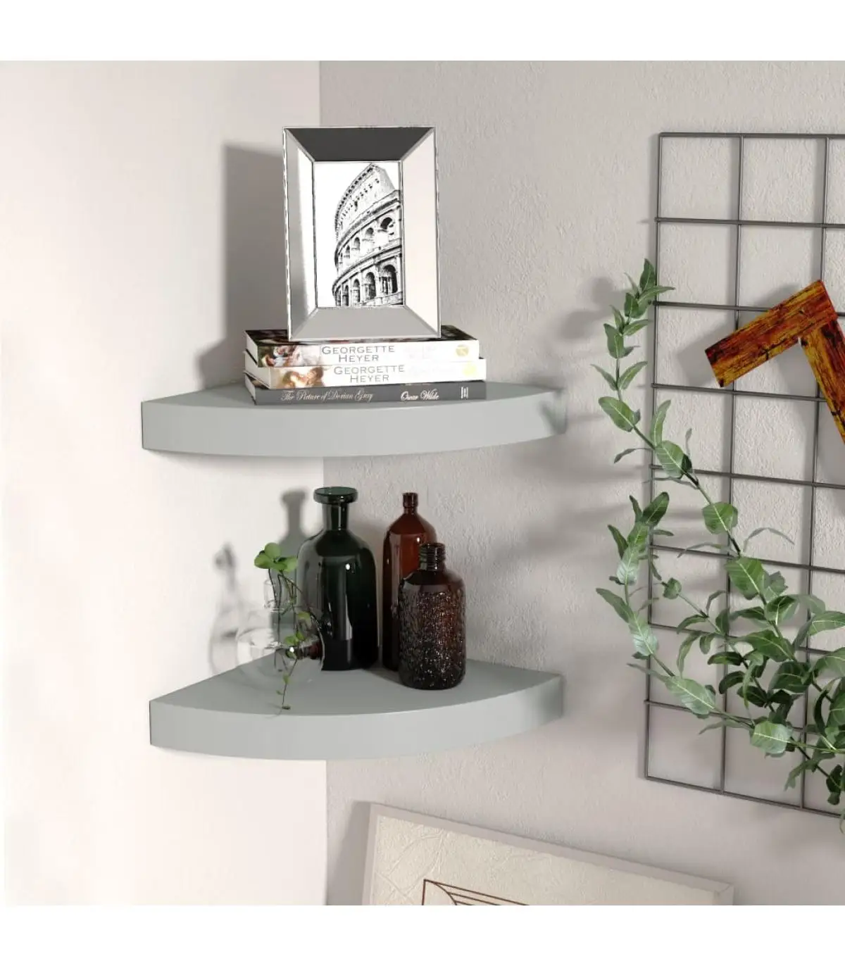 2 Pcts MDF gray 25x25x3,8 cm corner floating shelf and shelves