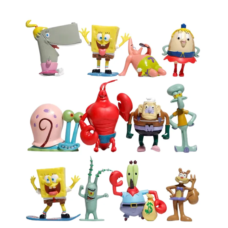 12PCS SpongeBob Schwammkopf Puppe Patrick Star Mr. Krabs Figur Ornament Modell Spielzeug Kuchen Dekoration Junge Geschenk Weihnachten geschenk
