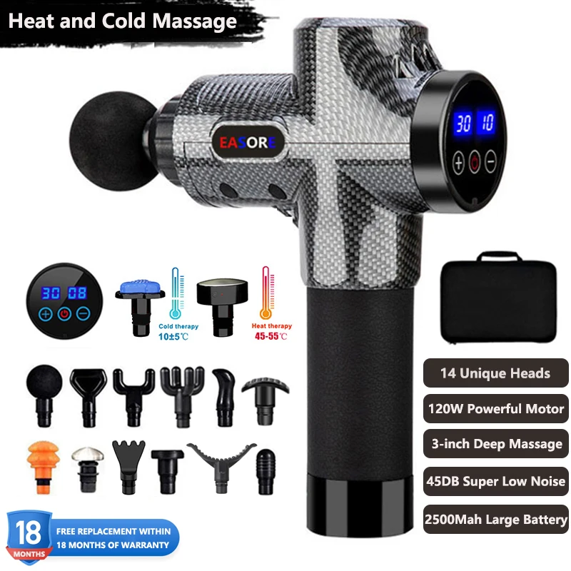 New Heat Massage Gun 120W Powerful Professional Easore X5 Pro Deep Muscle Massager With 14 Heads Brushless Motor For Home Gym