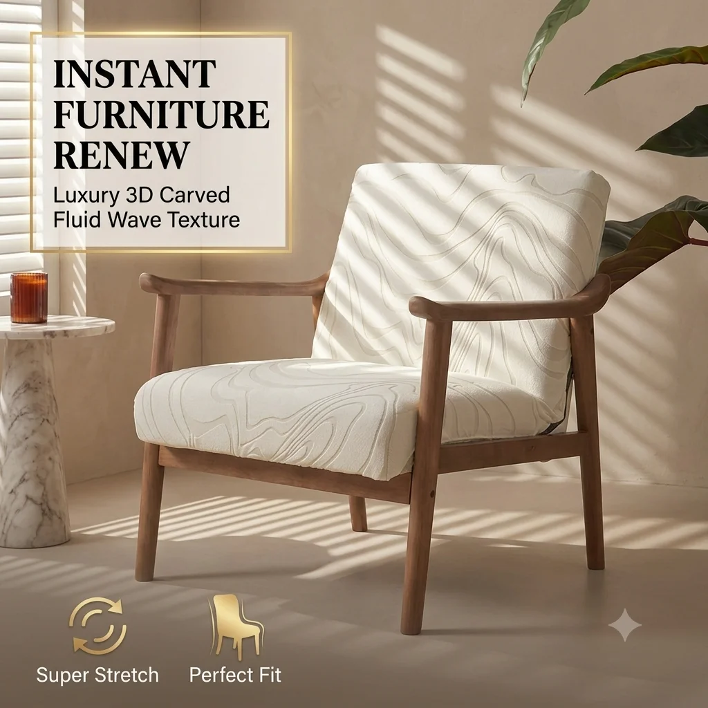 3D Carved Velvet Armchair Cover Stretch Accent Chair Slipcover Thickened Single Sofa Protector for Living Room Home Decor