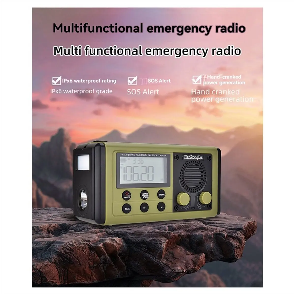 

A20I HRD907 Radio Disaster Prevention Emergency Full-Band Radio Solar Charging Lighting Mobile Portable Radio