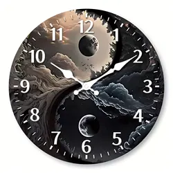 1 Piece Tai Chi Yin Yang Bagua Wooden Wall Clock, Modern Simple Design, Silent Quartz Clock, Suitable for Living Room, Bedroom