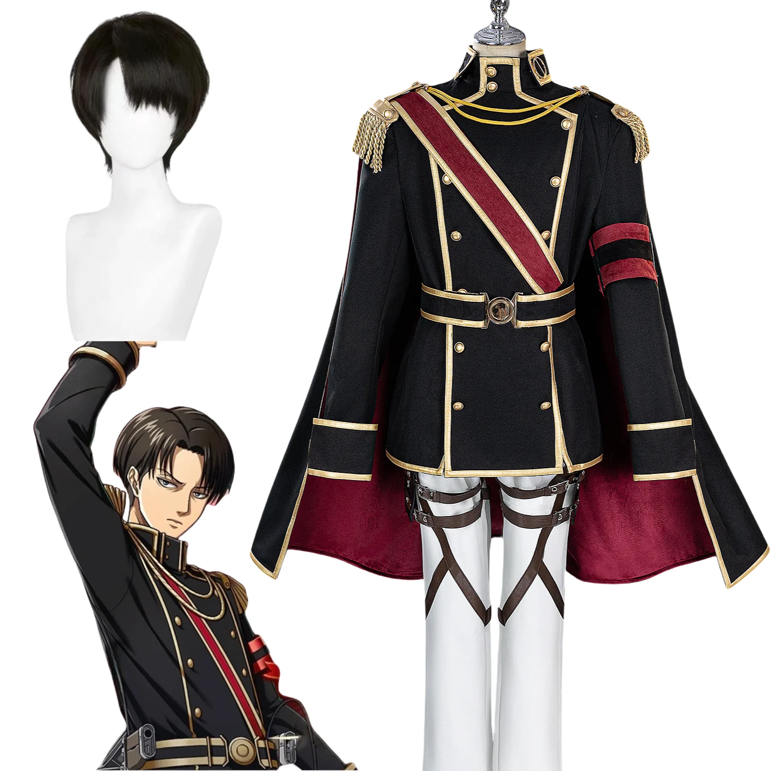 

Levi Ackerman Anniversary Skin Cosplay Anime Titan Levi Costume Wig Rivaille Ackerman Uniform for Christmas Halloween Party