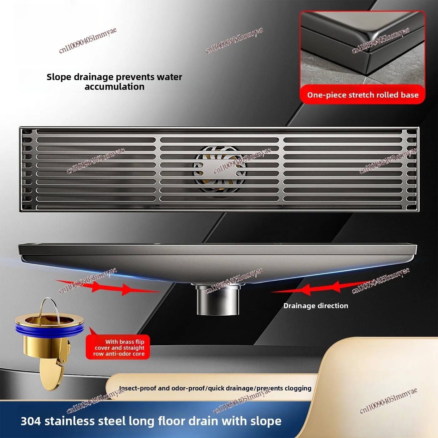 With Drainage Slope Floor Drain Long Bathroom Deodorant 304 Stainless Steel Gun Gray Extended Shower Special Insect Proof