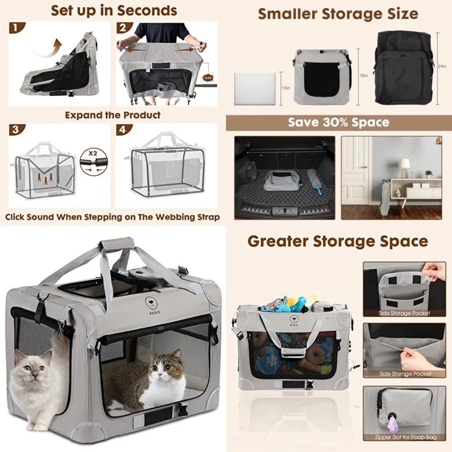 

Extra Large Cat Carrier for 2 Cats, Portable Soft Sided Large Pet Carrier for Traveling, Indoor and Outdoor Uses, 24"×16"×16" X