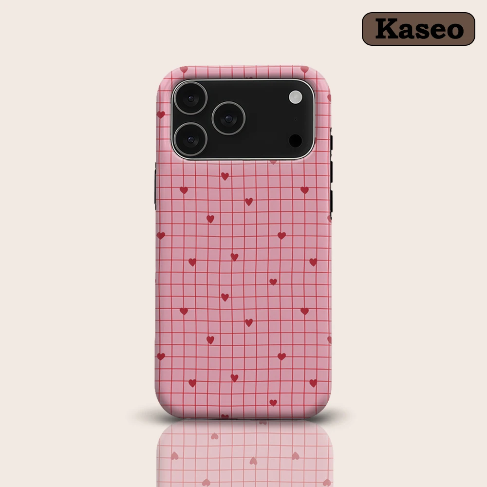 Kawaii Rosa Gitter-Herzmuster für Magnetische Handyhülle für iPhone 17 16 15 14 13 Pro Max Plus Ein-/Doppelschichtige Robuste Hülle