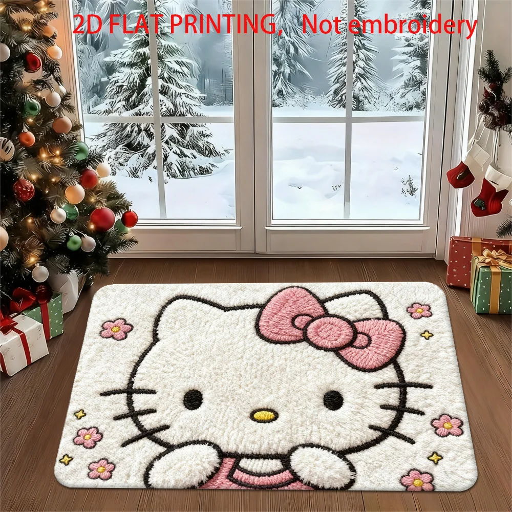 

Cute Hello Kitty Flower & Star Welcome Mat, Sanrio Character Absorbent Bath Mat, Bathroom Decor