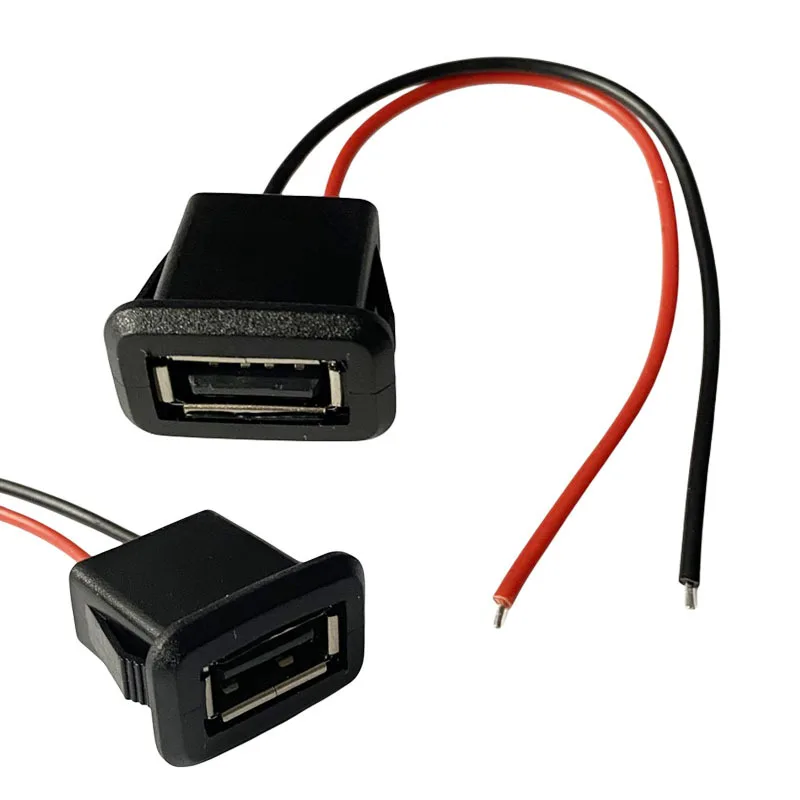 USB 2.0 A Female Connector 2Pin 4Pin Snap in Waterproof Panel Mount with 10cm Wire Charging Socket for Toy Desk Lamp DIY