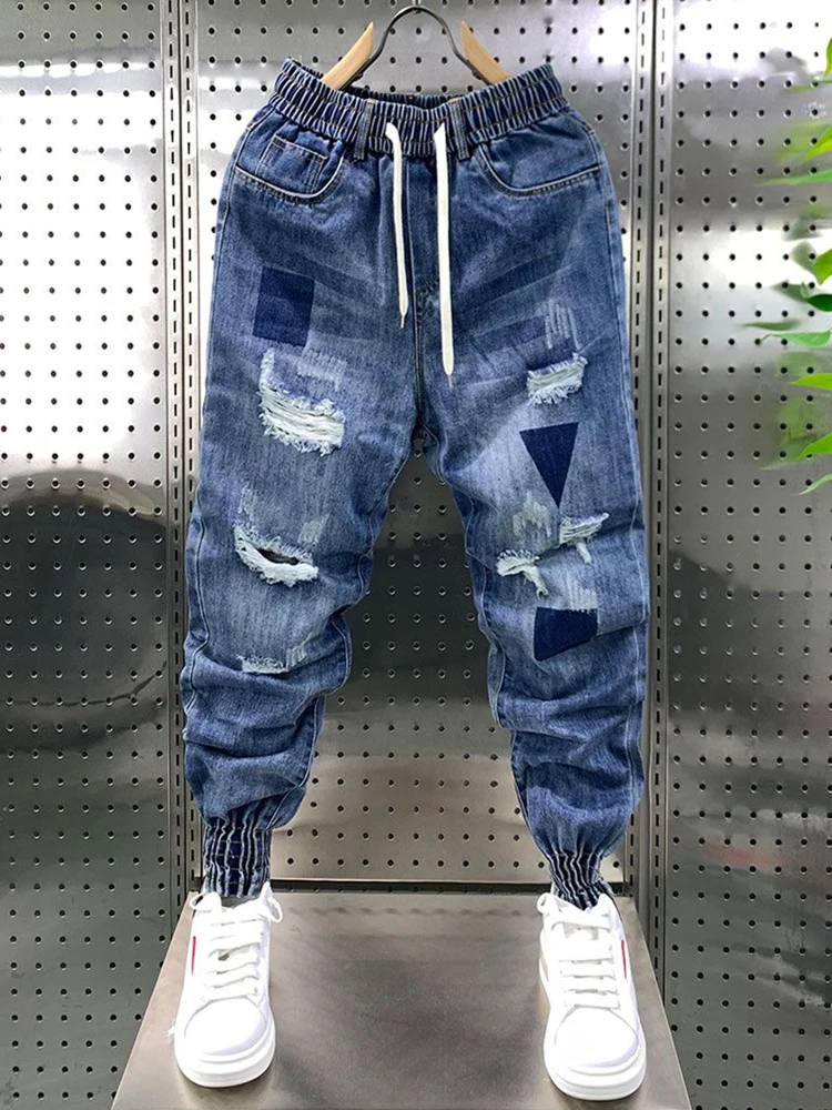 Stylish Hole Patchwork Jeans Harajuku Hip Hop Street Pants High Quality Brand Men's Clothing