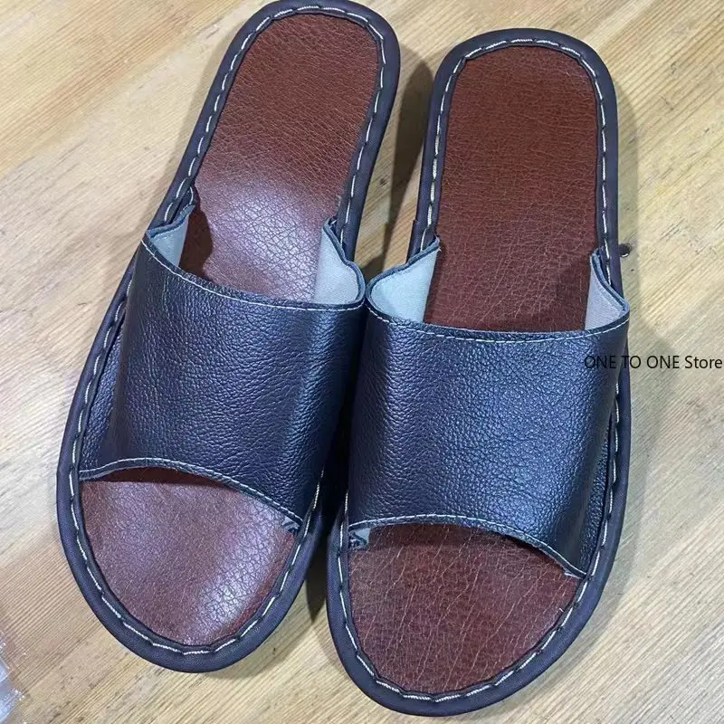 

2026 Wholesale Summer Haining Cool Slippers, Special Home Indoor Non-slip Gifts Leather Slippers for Women and Men Hot Sale