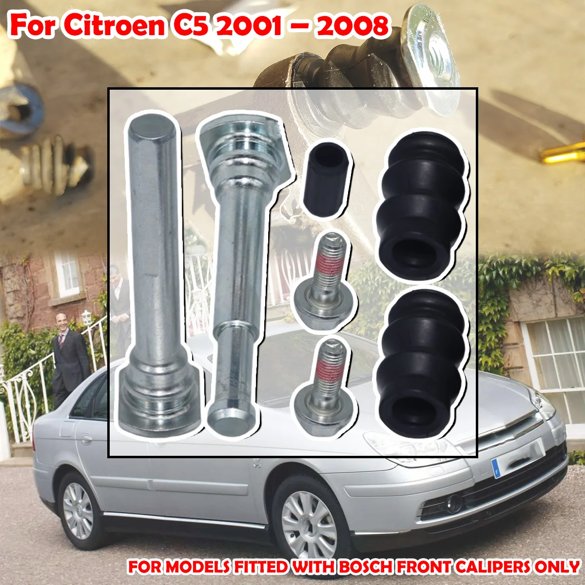 For Citroen C5 2001 – 2008 Front Brake Caliper Slider Guide Pins Bolt Kit Left Right Disc Housing Bellows Sleeve Bushing Seal