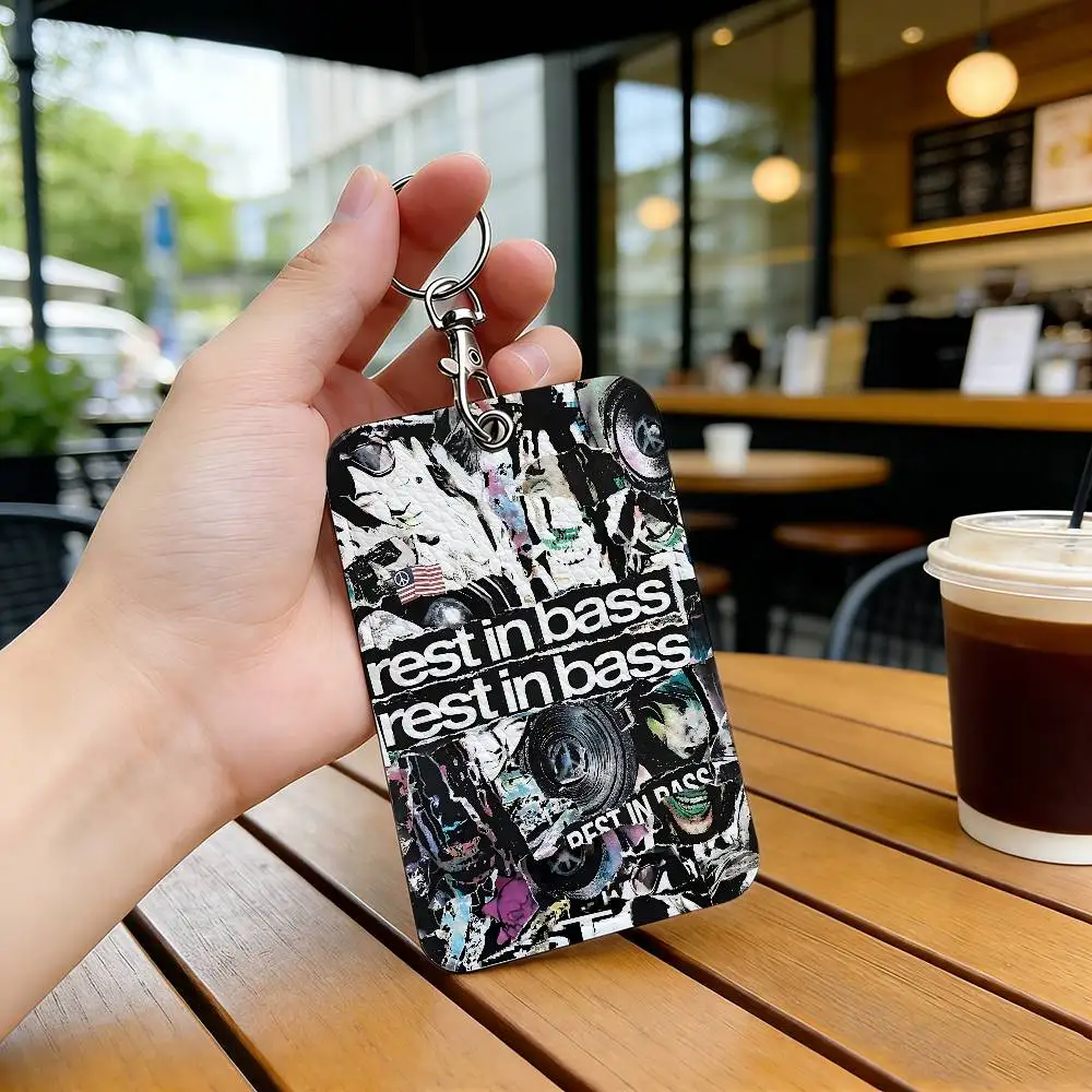 Rapper Che REST IN BASS Office Supply Men And Women Credit Card Keyrings Student Card ID Card Holder Credential Holder Card