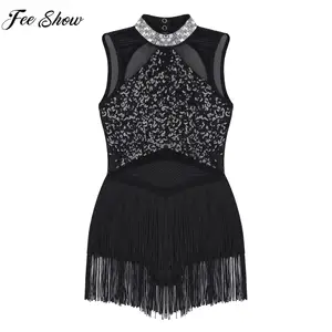 Brillante Strass -Lantejoula Latin Jazz -Tanzkleid, reines Netz, Bulkscheide, Ballett -Lotard -Skating, Tanzkleidung Bühnenbühne für Mädchen 8 Hauptverkäufe langes Chiffon gepresstes Kleid - №8