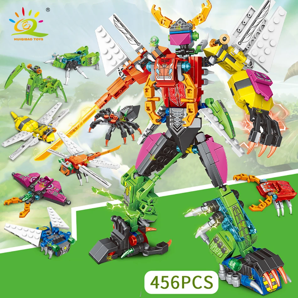 HUIQIBAO 8IN1 456PCS City Insect Assault Deformation Robot Truck Building Blocks Construction Bricks Set Toy Children Gift