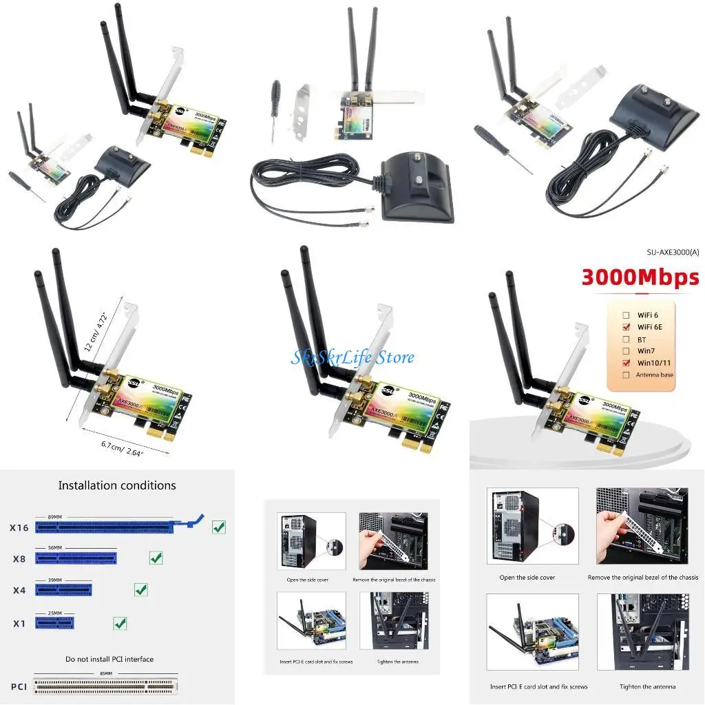 

E65E SU-AXE3000 2.4G Dual-band WiFi Adapter with Antennas for Desktops Computer