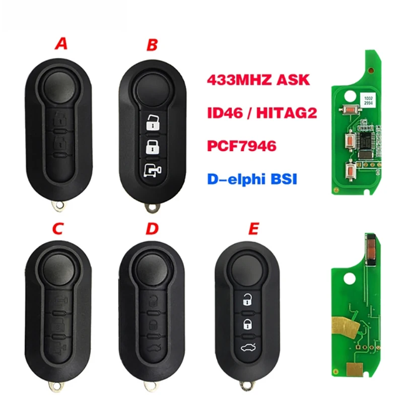 CN017015 Aftermarket For Fiat 500 2012-2017 Dodge Ram Promaster City Flip Key Fob 434MHz ID46 Chip FCCID: LTQF12AM433TX